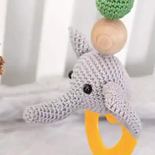 Crochet elephant baby gym toy