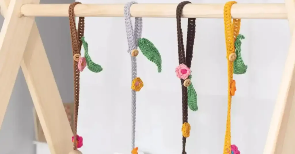 Jungle animal-themed crochet baby gym toys