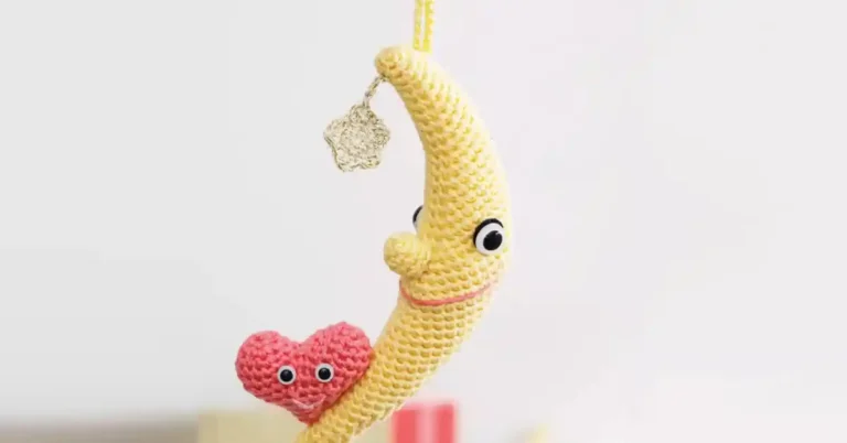 Crocheted moon and heart together